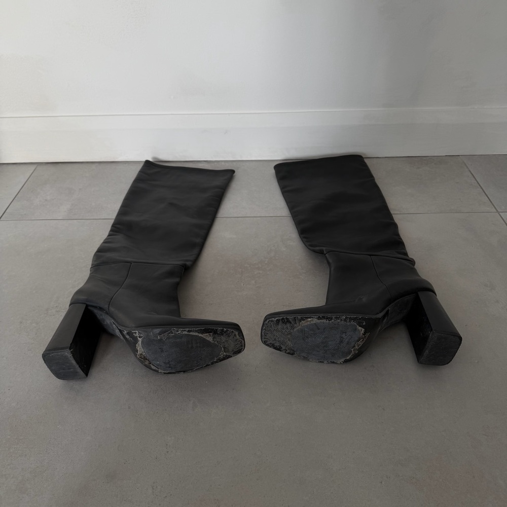 Zara block heel knee Knee-High leather Boots - Picture 4 of 7